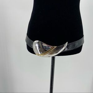 Alexis Kirk Black Snakeskin Belt Silver Buckle